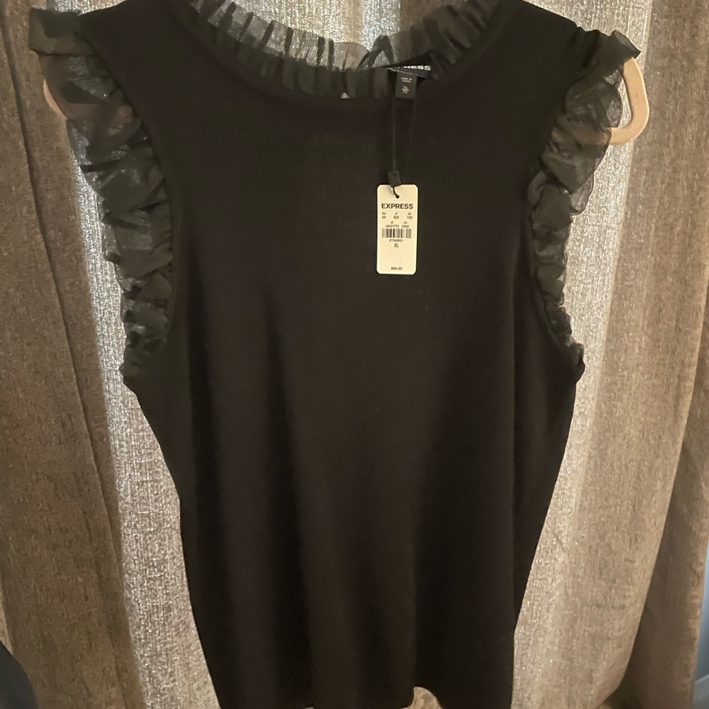 Express Black Ruffle Sleeve Top